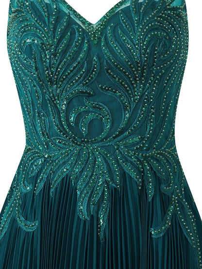 Dark Green A-line V-neck Chiffon Prom Dress