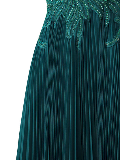 Dark Green A-line V-neck Chiffon Prom Dress