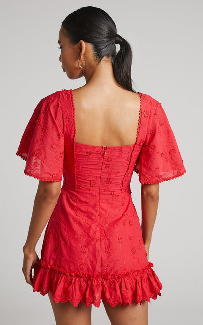 Fancy A Spritz Mini Dress - Square Neck Dress in Red