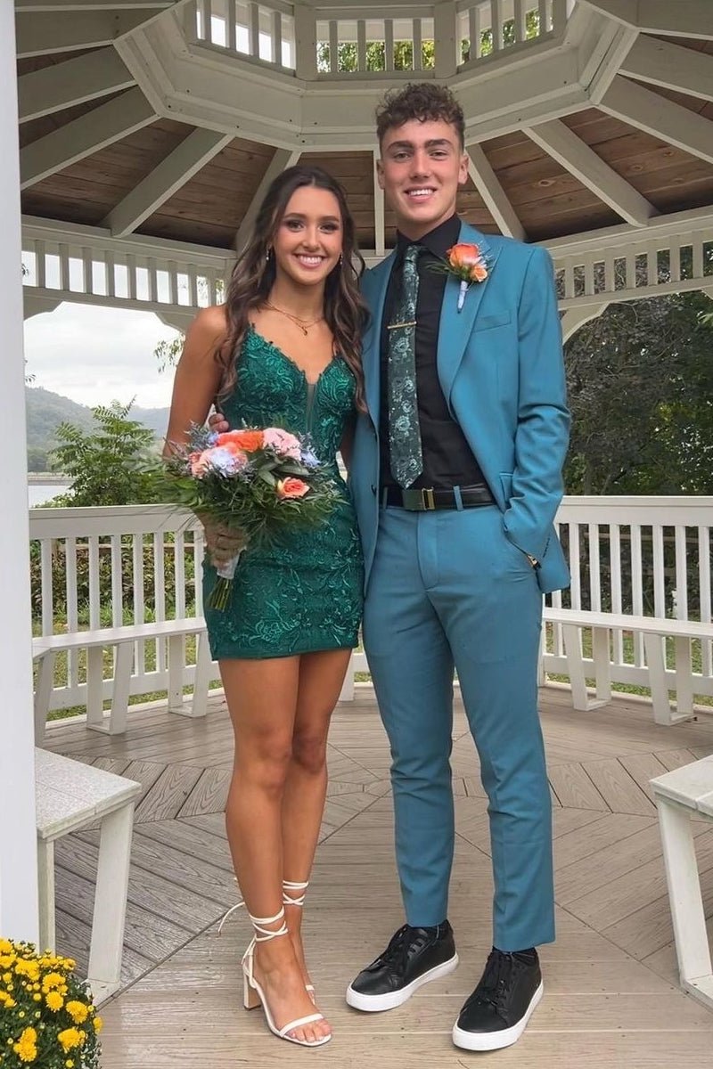 Dark Green Sheath Lace Short Homecoming Dresses