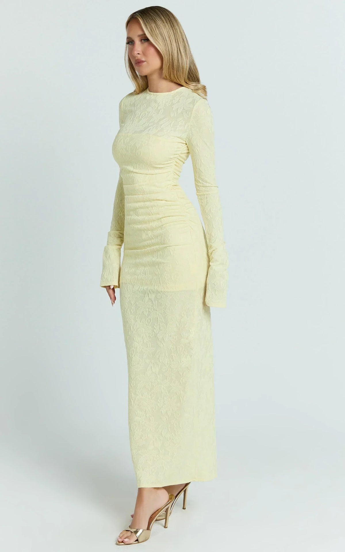 Kayrene Maxi Dress - Long Sleeve Bodycon Dress in Butter Yellow