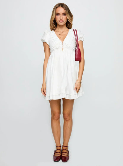 Sailoh Puff Sleeve Baby Doll Mini Dress White