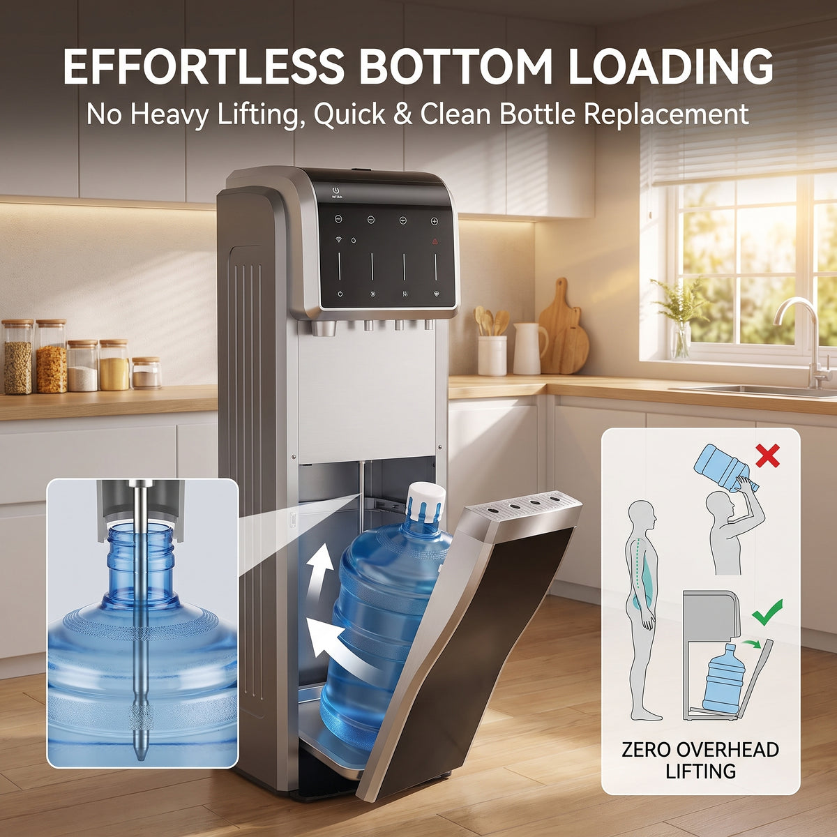5-In-1 Bottom Loading Water Cooler Water Dispenser with Crushed & Chewable Ice Maker, Child Safety Lock Inset
