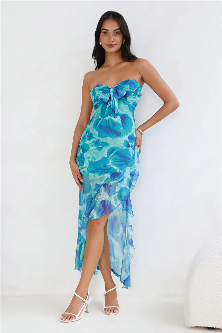 Firefly Lantern Strapless Mesh Maxi Dress Green