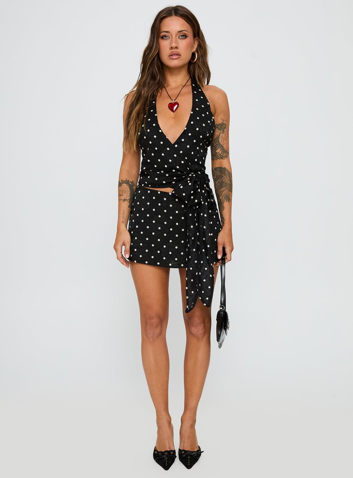 Beffanie Halter Wrap Set Black Polka Dot