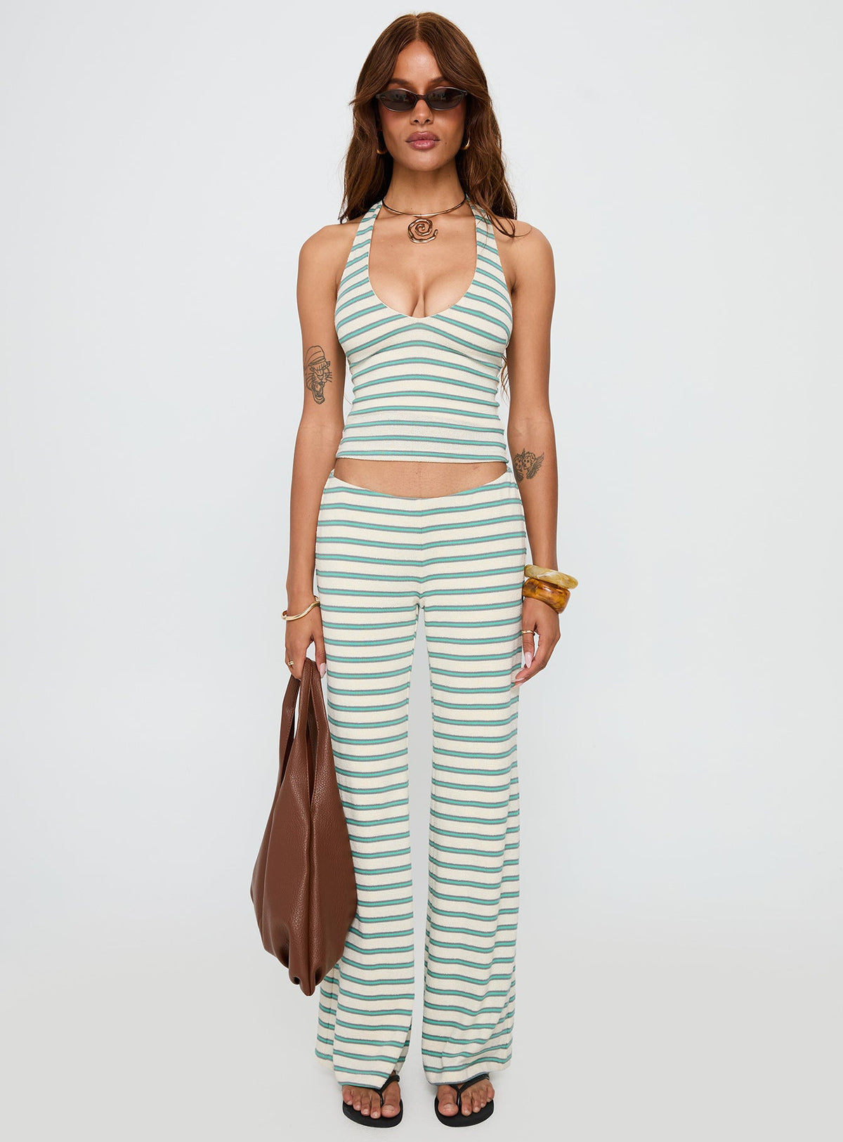 Anora Halter Wide Leg Set Blue / White Stripe