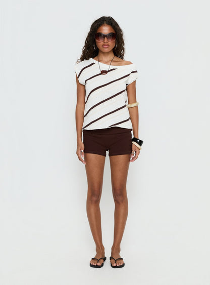 Ashfield Off Shoulder Top White / Beige Stripe