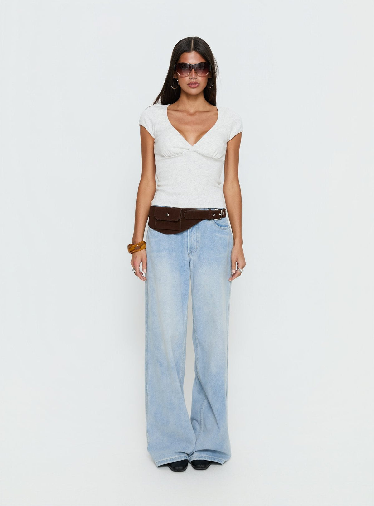 Baseline Cross Over Cap Sleeve Top Grey Marle