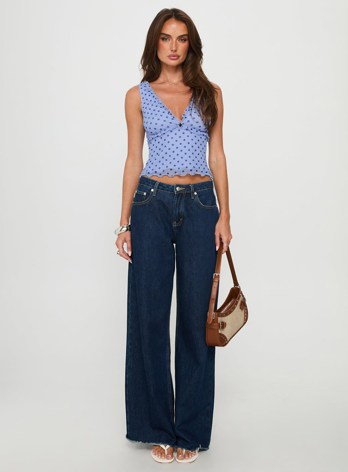 Azira Frill Detail Top Blue Polka