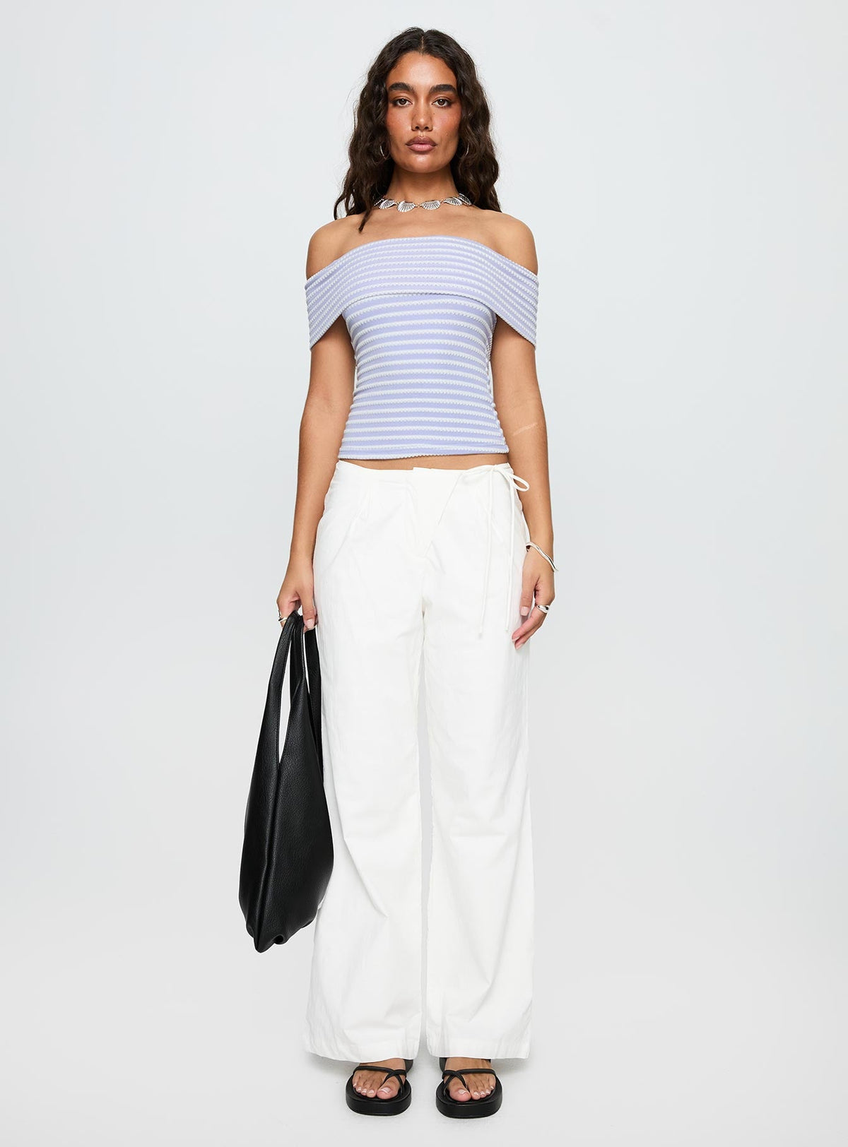 Ausha Off Shoulder Top Lilac Stripe