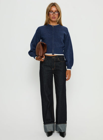 Amandi Zip Through Knit Jumper Navy / Cream