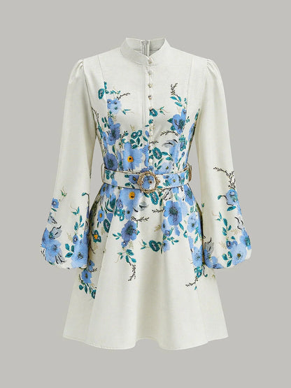 Floral Print Button Detail Dress With Belt