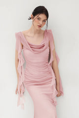Lace Strap Backless Ruffle Maxi Dress