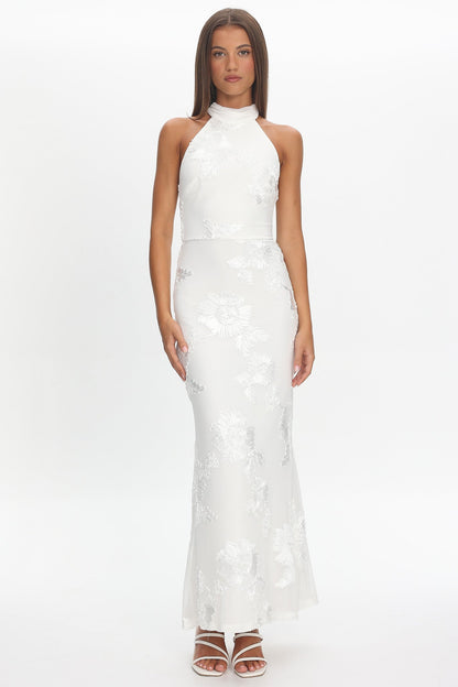 Shana Halterneck Maxi Dress Embellished White