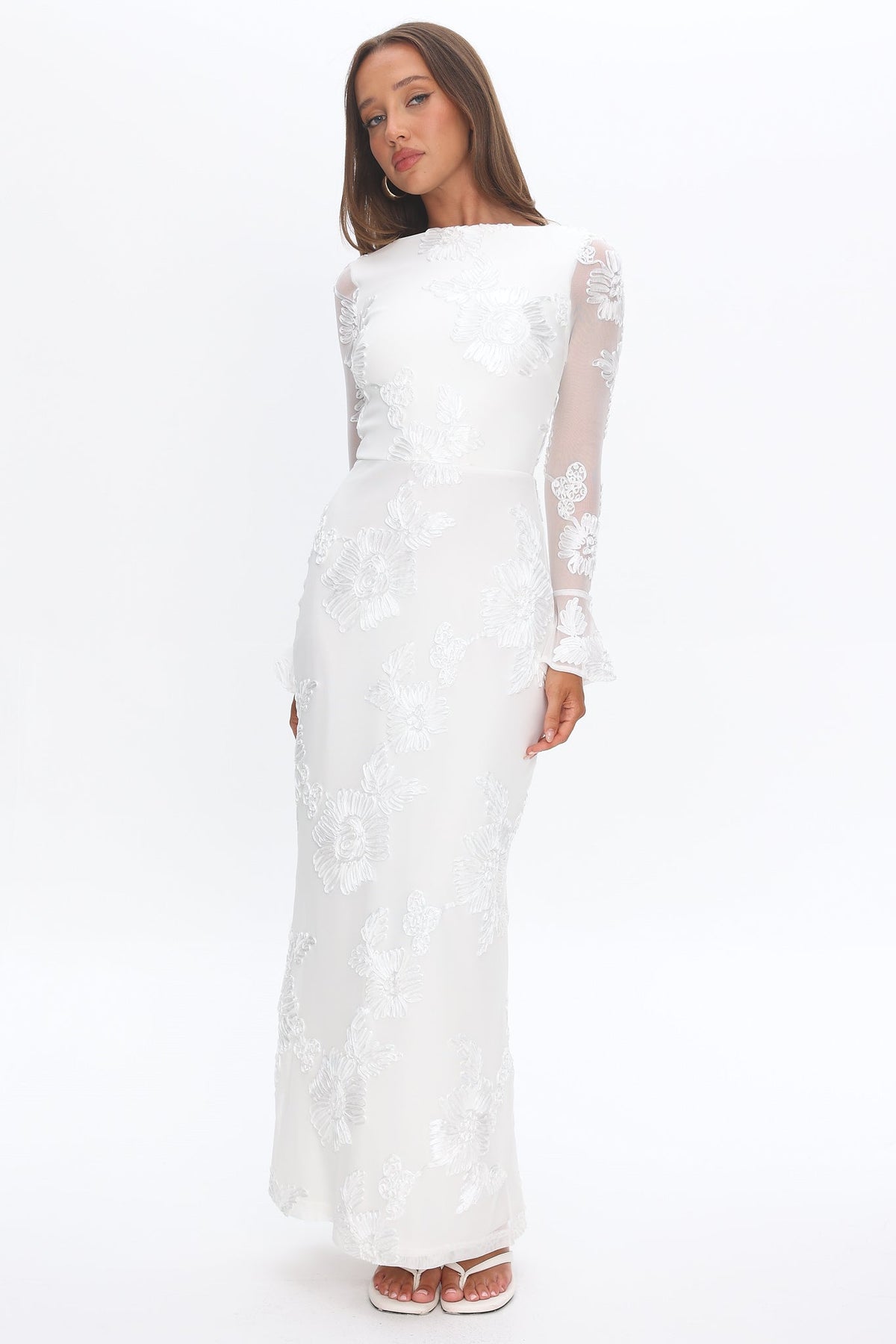 Helsi Long Sleeve Embellished Maxi Dress White