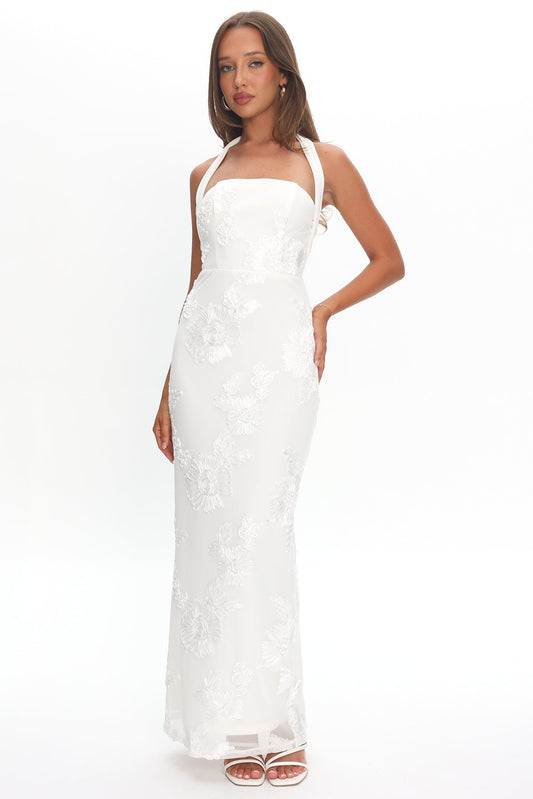 Serenya Halterneck Embellished Maxi Dress White