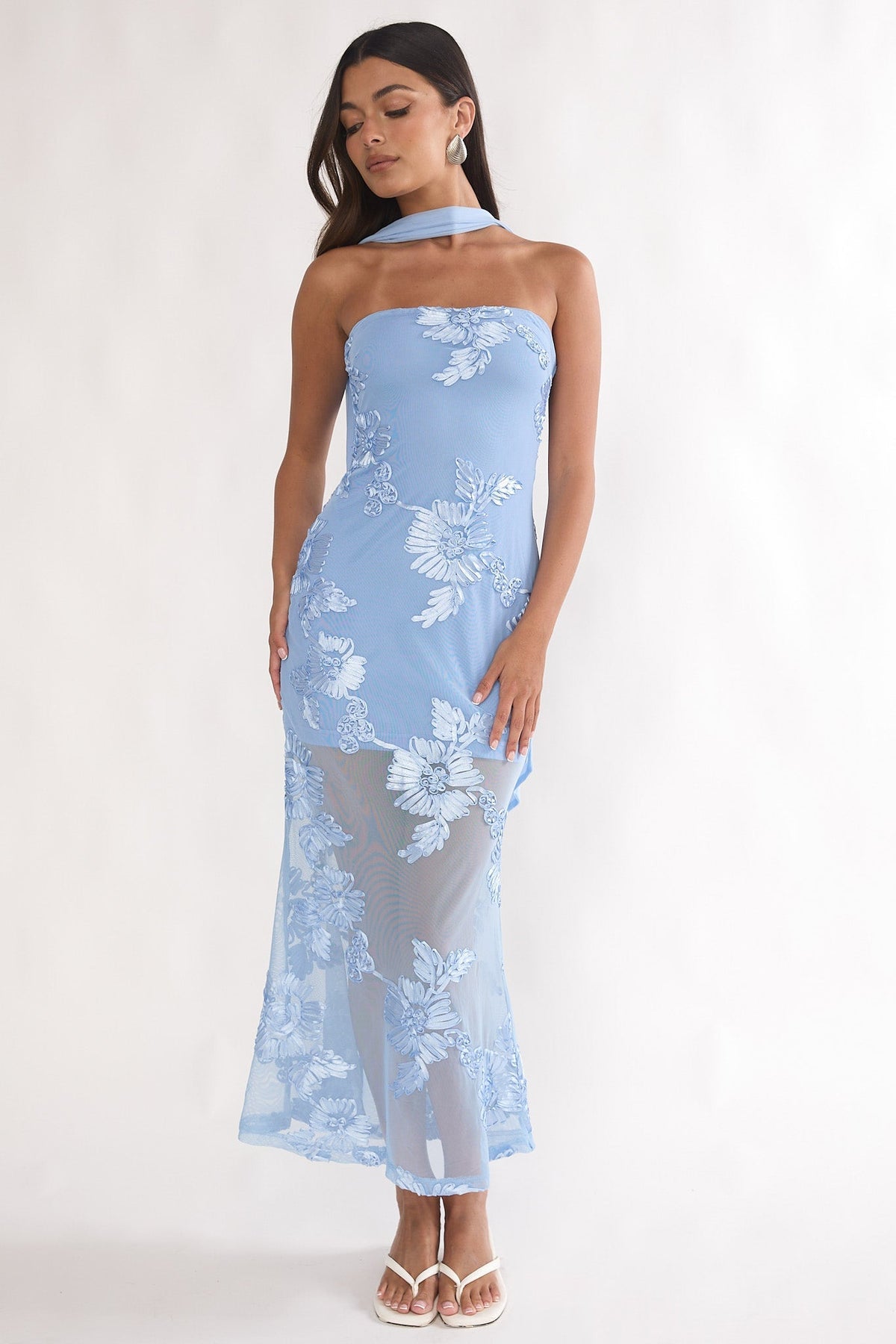 Vivia Strapless Embellished Maxi Dress Blue
