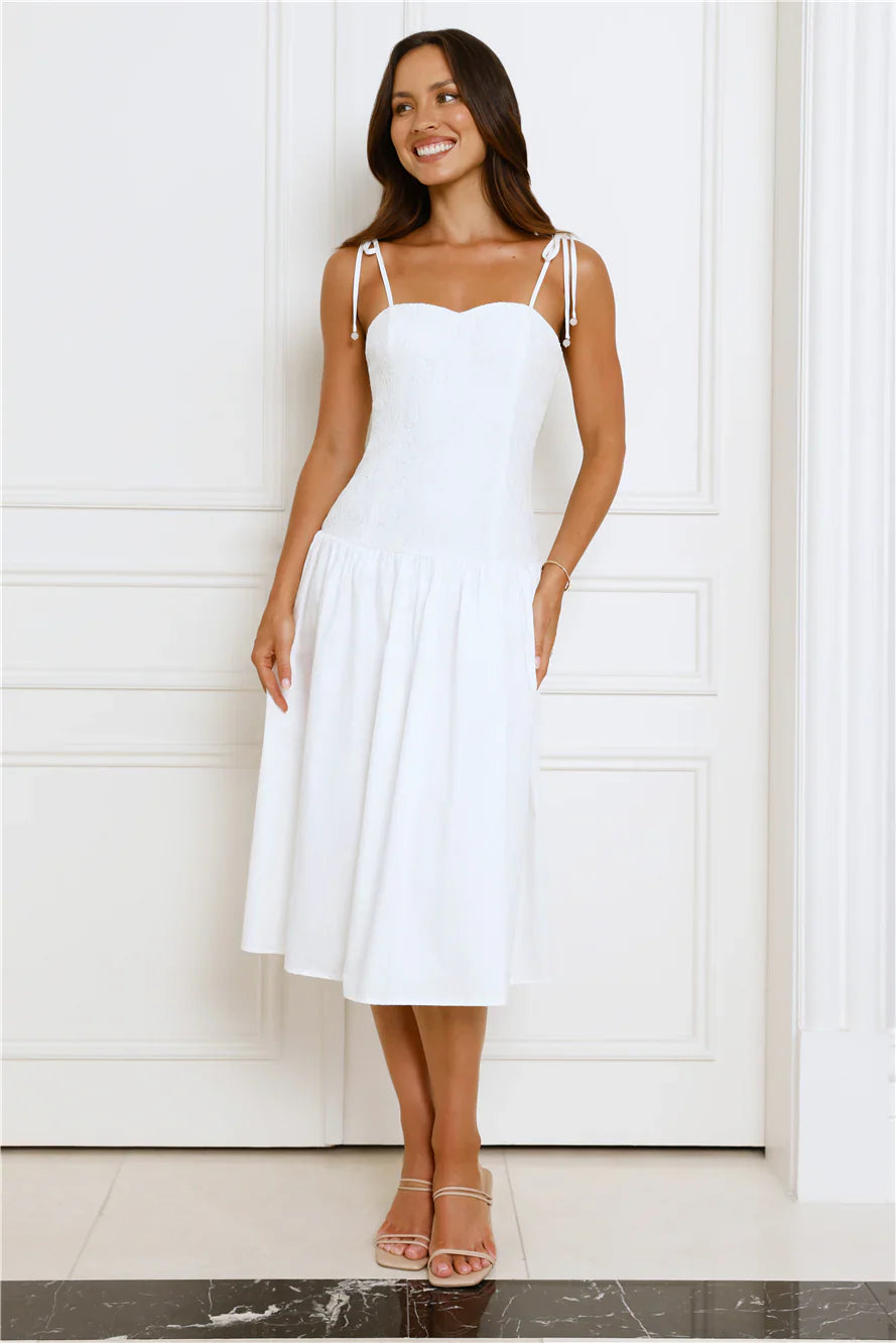 Sailing On A Dream Lace Midi Dress White