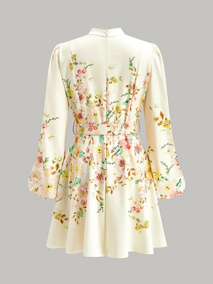 Floral Print Button Detail Dress With Belt