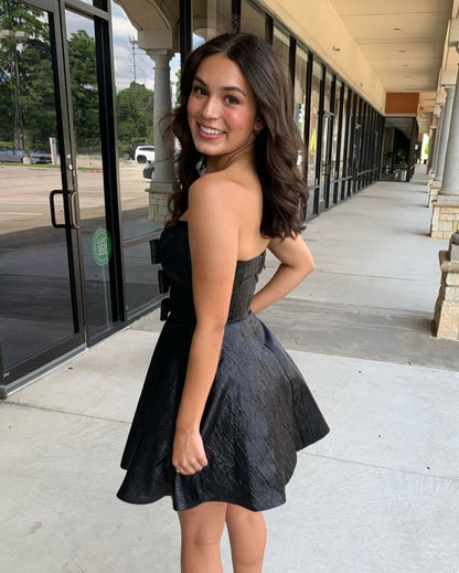 Glitter Strapless Peacock Short Homecoming Dress with Bow