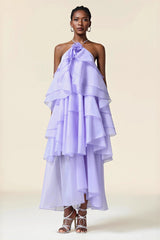 Chic Halter Neck Floral Applique Maxi Dress