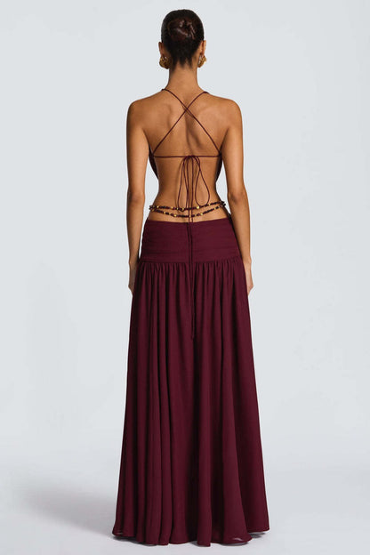 Halter Deep V Tie Backless High Slit Maxi Dress