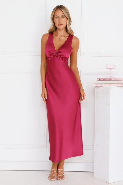 Doing The Most Satin Maxi Dress Burgundy