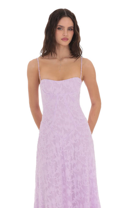 Burnout Lace-Up Maxi Dress in Lavender