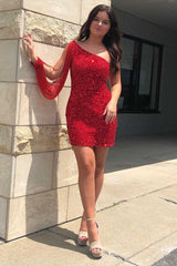 Gold Sheath One Shoulder Sequins Mini Party Dresses