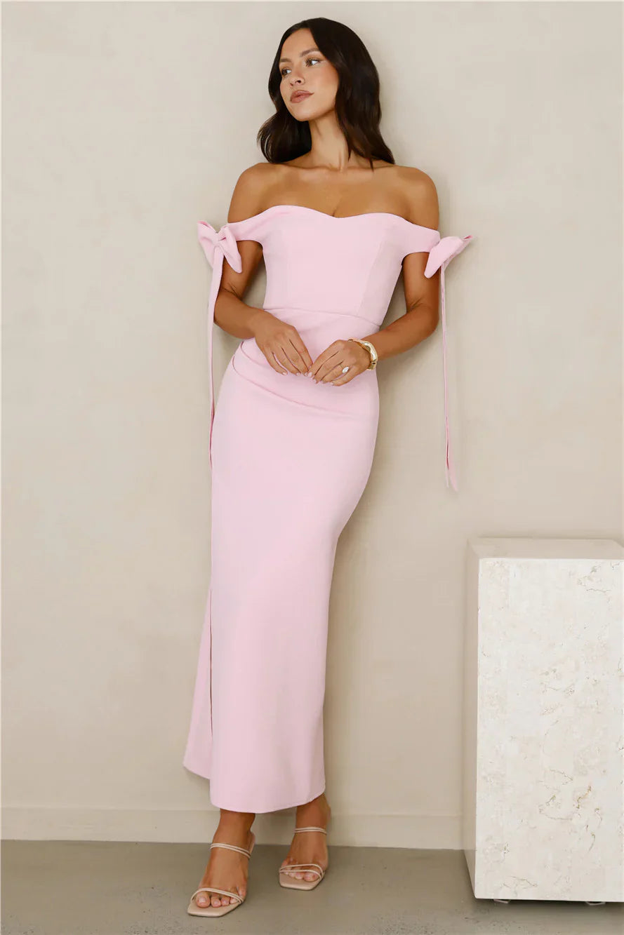 Fancy Days Off Shoulder Maxi Dress Pink