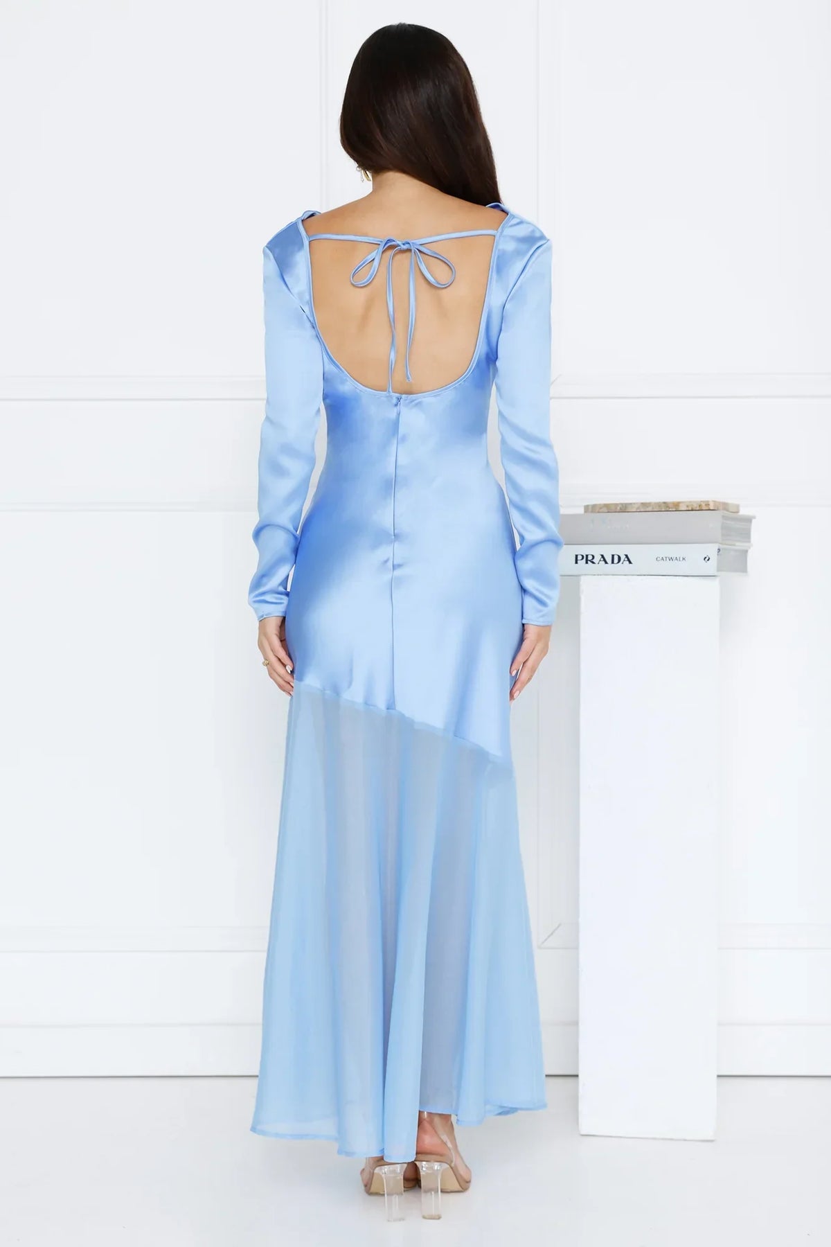 Exquisite Luxury Satin Long Sleeve Maxi Dress Blue