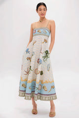 High Waist Print Cami Casual Maxi Dress