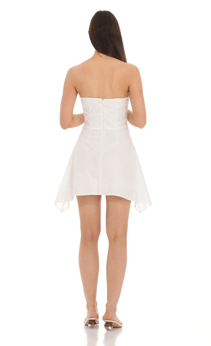 Strapless Asymmetrical Dress in White