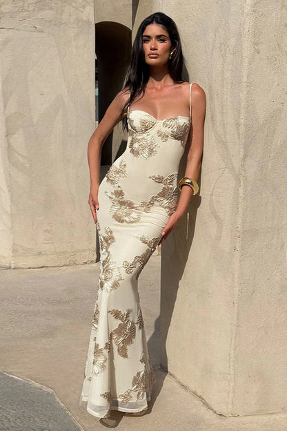 Backless Floral Tie-Up Maxi Dress