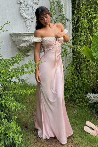 Satin Strapless Tie Slim Romantic Maxi Dress