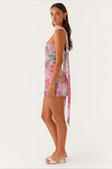 Sexy Strapless Chiffon Print Bodycon Club Mini Dress