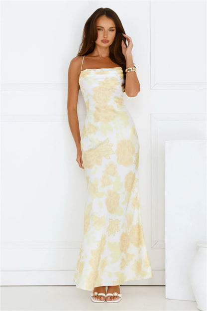 Floral Dreaming Satin Maxi Dress Yellow