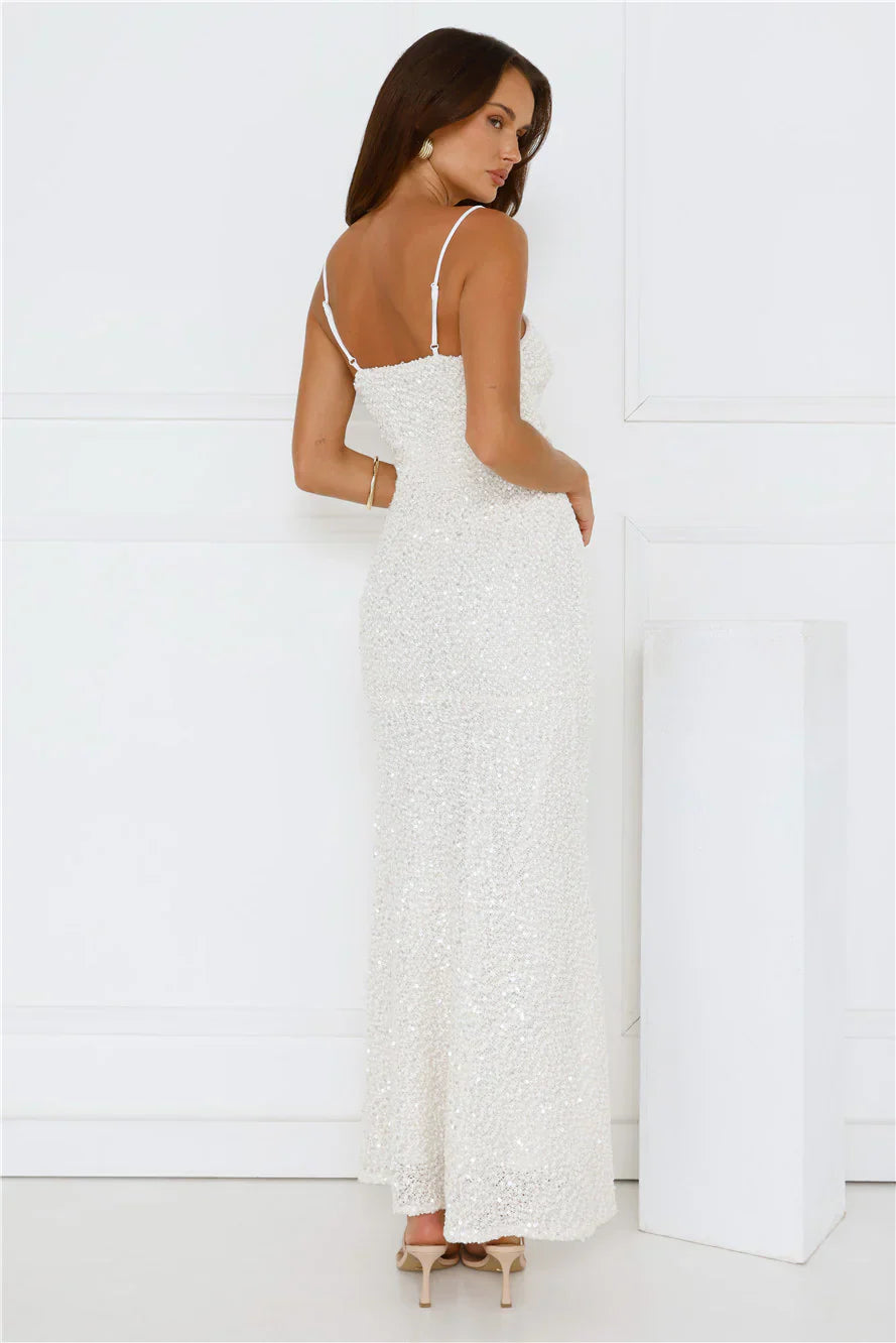 Love Wild Sequin Maxi Dress White
