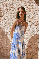 Linen Print Bandeau Loose Maxi Dress