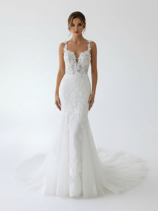 Fairy Mermaid Sweetheart Lace Wedding Dresses with Appliques