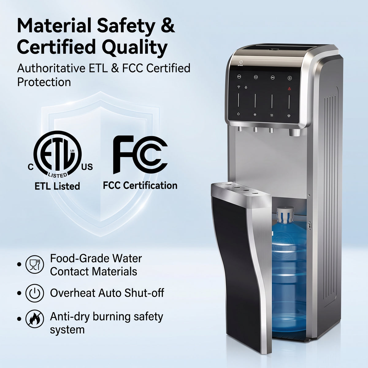 5-In-1 Bottom Loading Water Cooler Water Dispenser with Crushed & Chewable Ice Maker, Child Safety Lock Inset