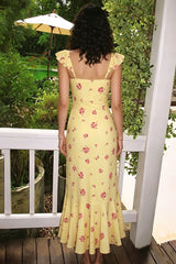 Floral Square Cap Sleeve Maxi Dress