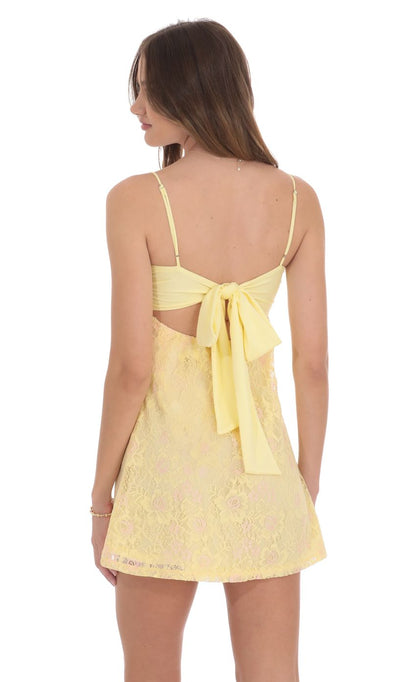 Lace Floral Babydoll Dress in Yellow