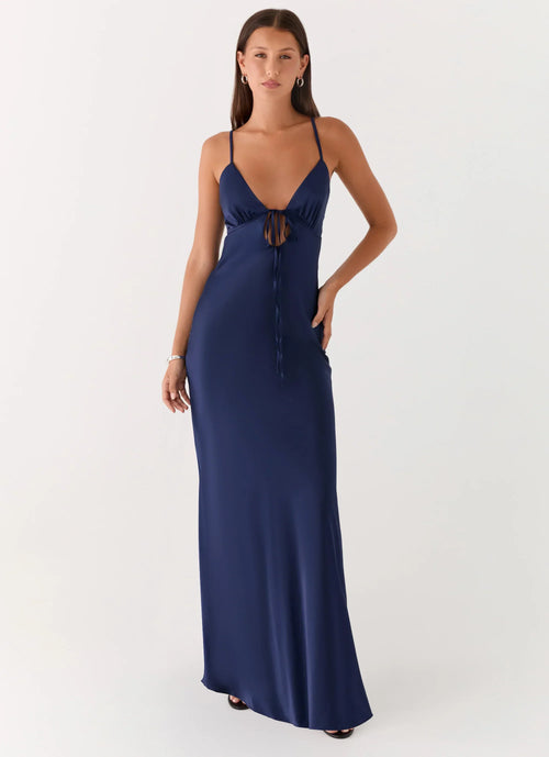 Flora Satin Maxi Dress - Navy