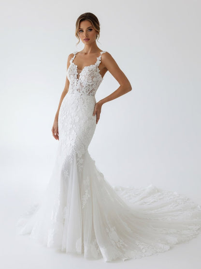Fairy Mermaid Sweetheart Lace Wedding Dresses with Appliques