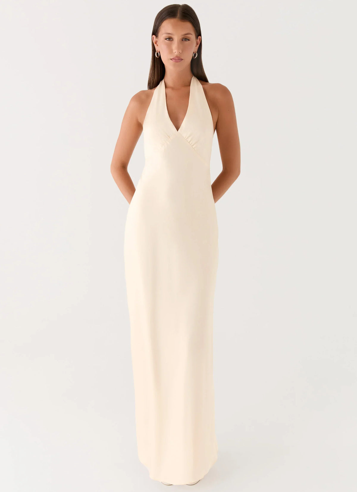 Heavy Hearted Satin Maxi Dress - Pearl