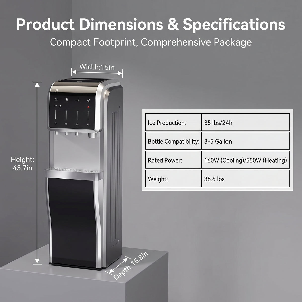 5-In-1 Bottom Loading Water Cooler Water Dispenser with Crushed & Chewable Ice Maker, Child Safety Lock Inset