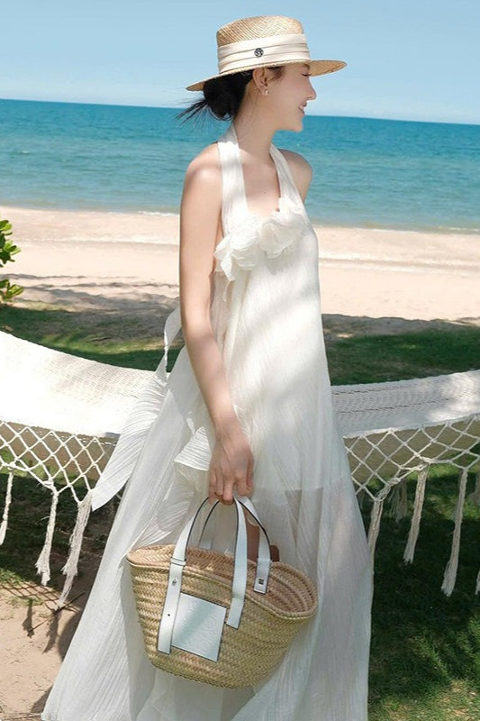 Halter Elegant Slim 3D Floral Maxi Dress
