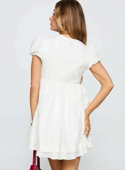 Sailoh Puff Sleeve Baby Doll Mini Dress White