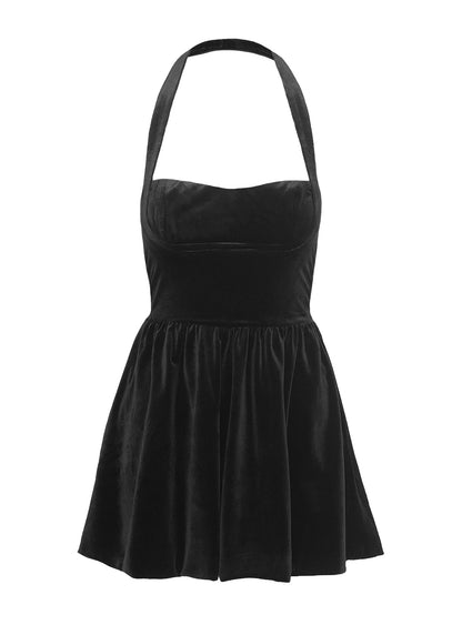 Araminta Velour Mini Dress Black